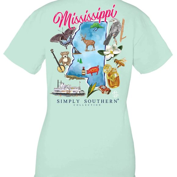 New Simply Southern T-Shirt Women's - Mississippi Design - Breeze Blue - Picture 2 of 3